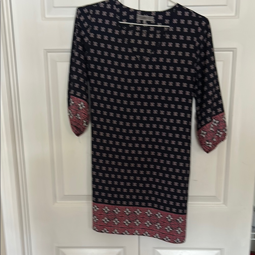 Navy Blue Dress with Pink Paisley